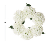 Artificial 18" White Hydrangea Wreath - Handcrafted, UV Resistant, All-Season, Indoor/Outdoor Decor, Perfect for Home, Wedding, Event