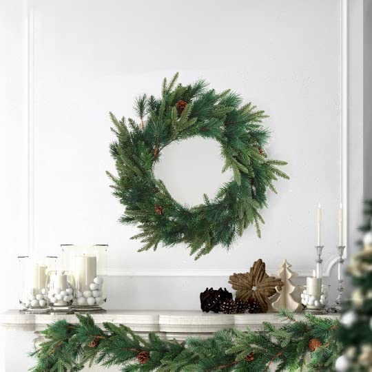Christmas Wreath 24" Artificial Wreath Pine With Natural Cones Wreaths ArtificialFlowers   