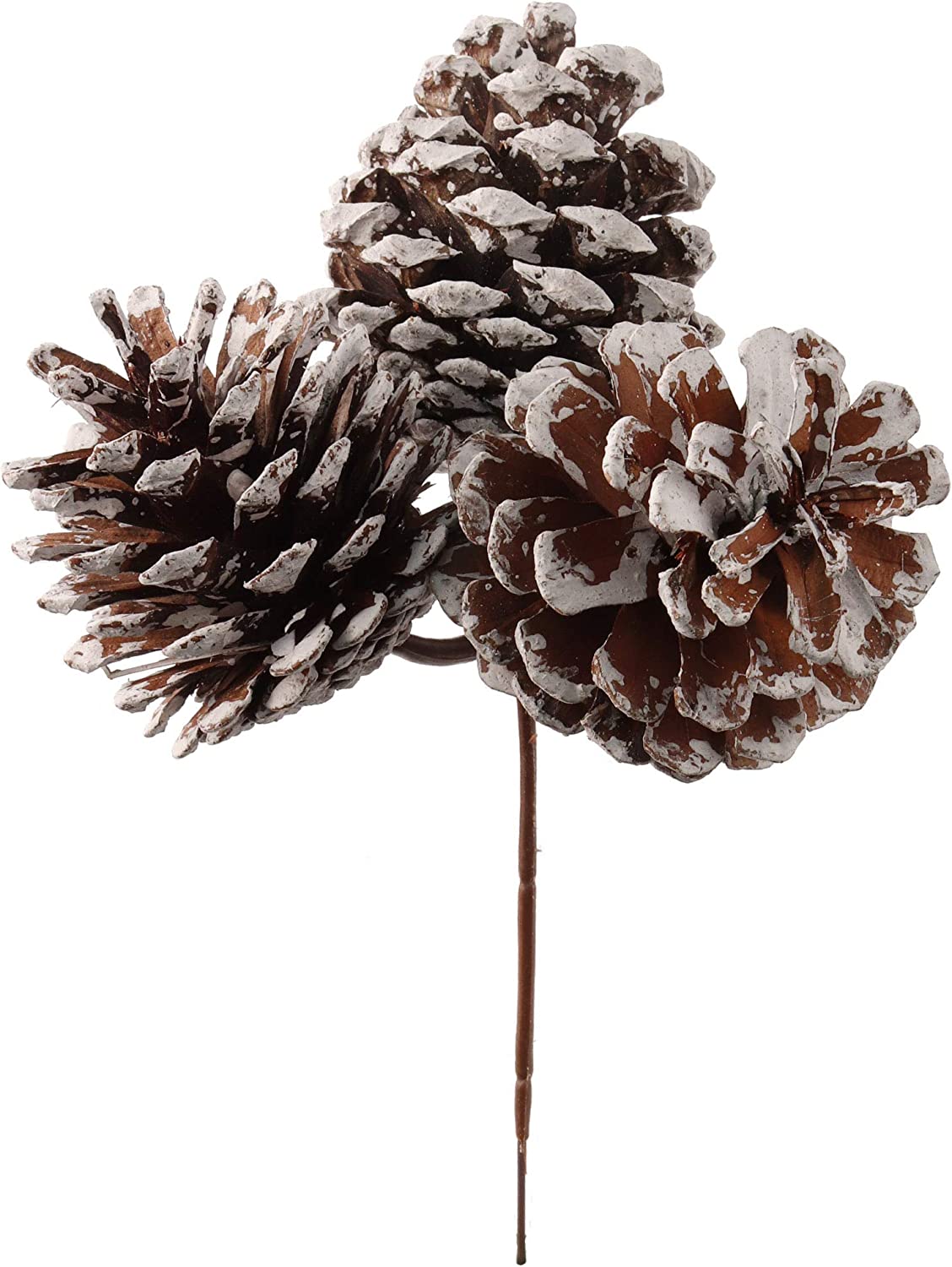 White Tipped Pine Cone Spray with 3 Perfect 2.5" Pine Cones on Bendable Pine Cone Spray ArtificialFlowers   