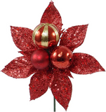 Red Glitter Poinsettia Christmas Tree Picks Decorations (12 CT) Poinsettia Pick ArtificialFlowers   