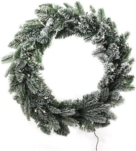 Christmas Wreath 20" Frosted Timber Green LED Lights Battery Operated Wreaths ArtificialFlowers   