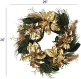 Christmas Wreath 22" Gold Poinsettias Berries Pine and Branches Wreath Gold Poinsettias ArtificialFlowers   