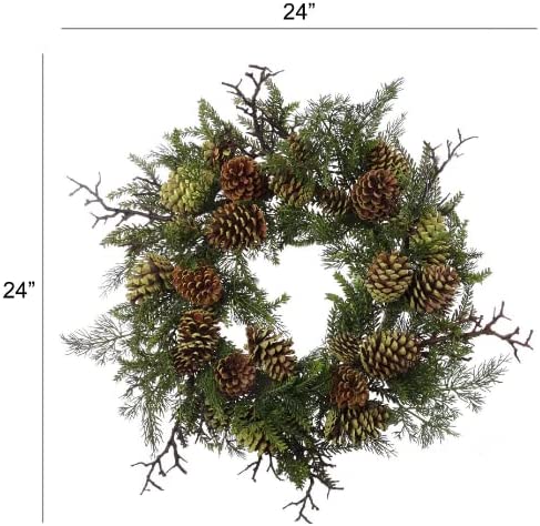 Christmas Wreath 24" Artificial Pine Natural Moss Cones Wreaths ArtificialFlowers   