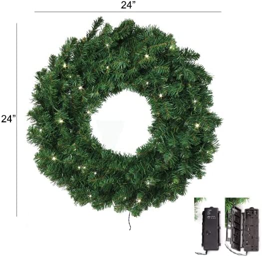 Christmas Wreath 24" Northern Spruce LED Lights Wreaths ArtificialFlowers   