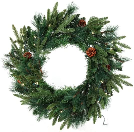 Christmas Wreath 24" with Cones LED Lights Battery Operated  ArtificialFlowers   