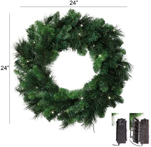 Christmas Wreath 24" Deluxe Evergreen LED Lights Wreaths ArtificialFlowers   