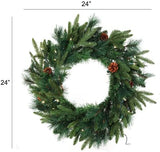 Christmas Wreath 24" with Cones LED Lights Battery Operated  ArtificialFlowers   