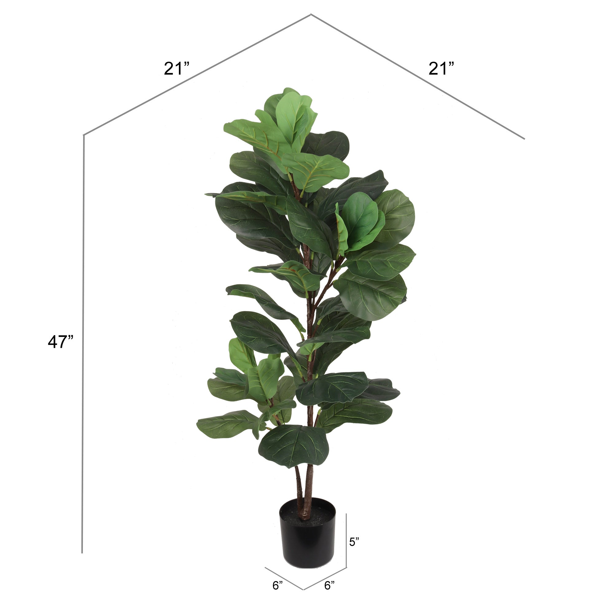 Silk Fiddle Leaf Ficus Tree 47" 35 Leaves House Plant in Black Pot House Plant ArtificialFlowers   