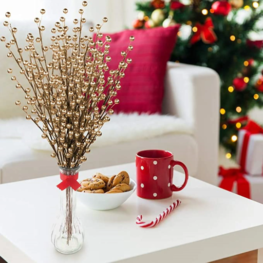 24 Artificial Gold Berry Stem Picks Decorative Wire Stem Seasonal & Holiday Decorations ArtificialFlowers   