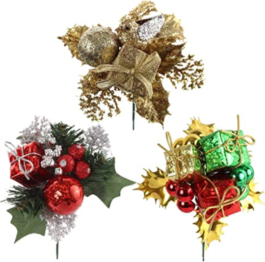 Assorted Christmas Tree and Wreath Ornament Picks 12 Pack Ornament Pick ArtificialFlowers   