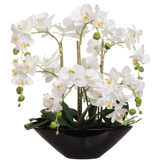 18" White Orchid Flower Arrangement In Vase  ArtificialFlowers   