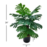 Silk Monstera House Plant in Black Pot 24 Leaves 24" House Plant ArtificialFlowers   