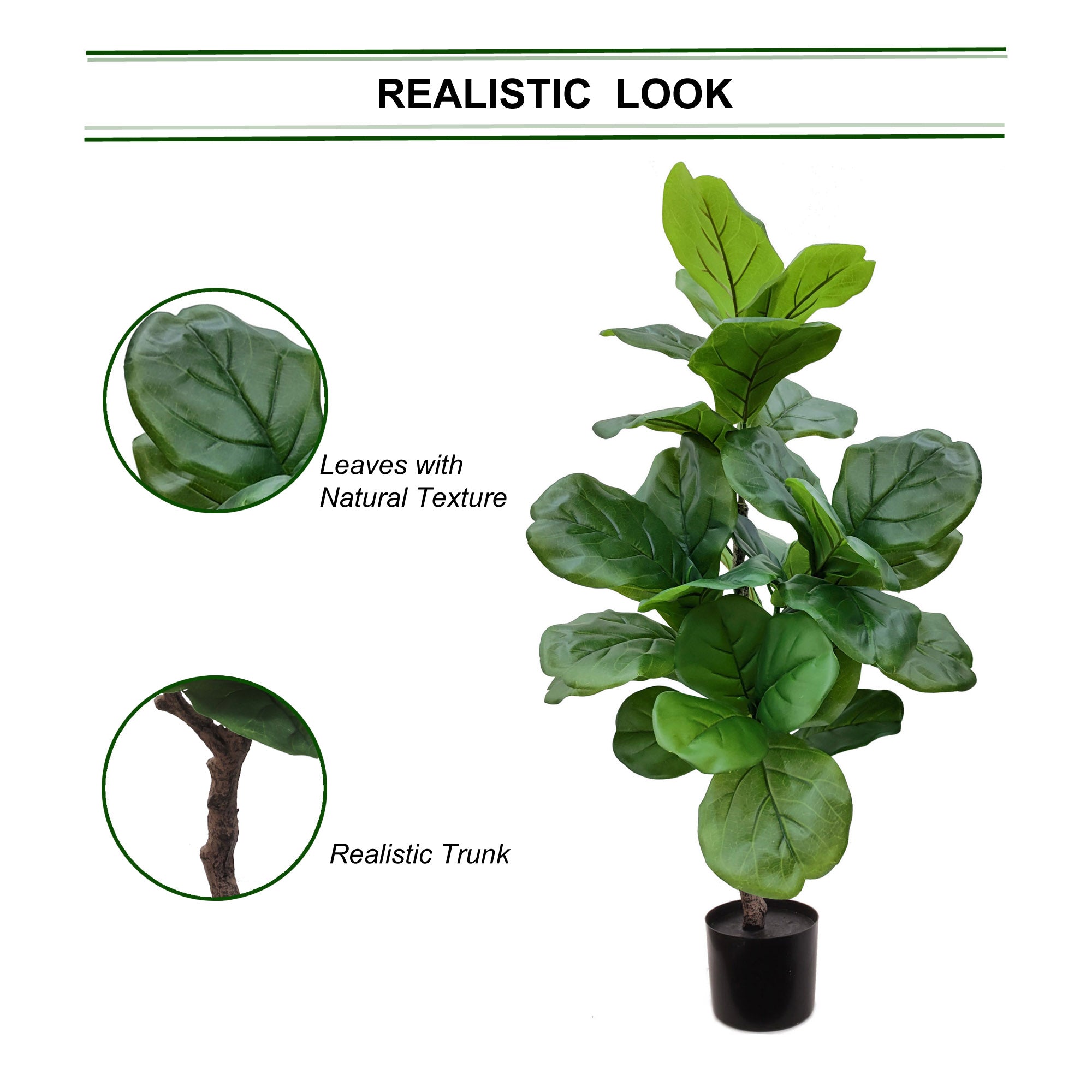 Silk Fiddle Leaf Ficus Tree 30 Leaves House Plant in Black Pot 40" House Plant ArtificialFlowers   