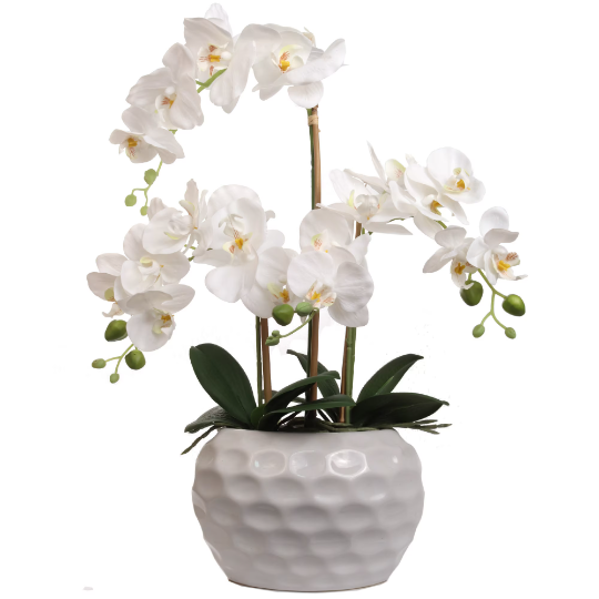 Artificial 20" White Orchid Flower in Vase - Elegant Faux Floral Decor, Lifelike & Low-Maintenance - Ideal Gift for Home, Office, Wedding Orchid ArtificialFlowers   