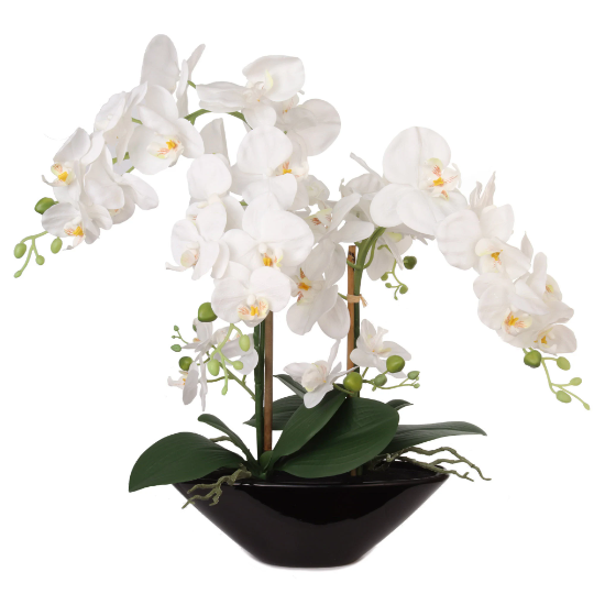 20 Inch Phalaenopsis Orchid Floral Arrangement Black Vase  ArtificialFlowers   