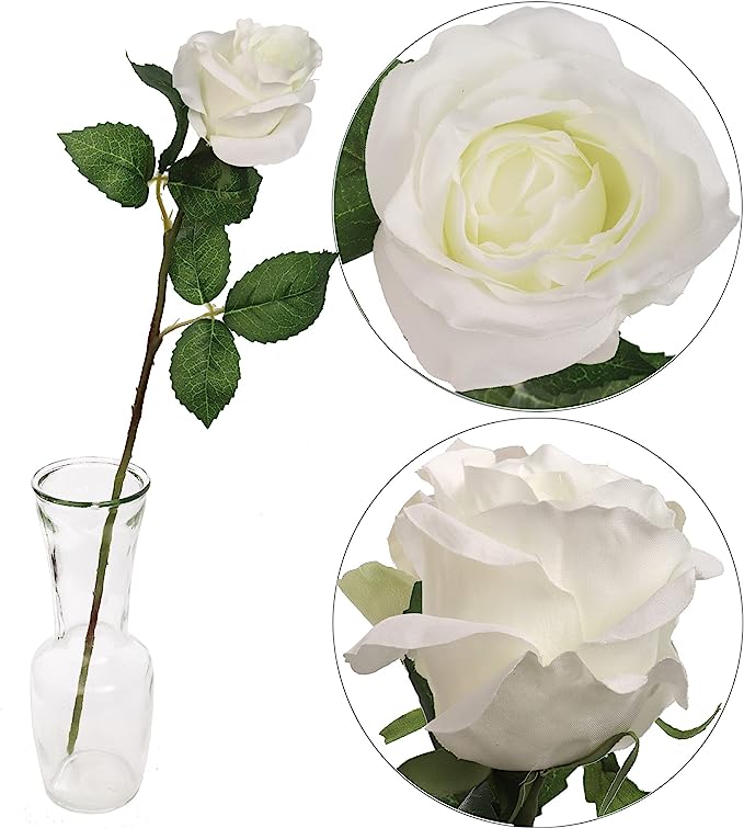 18" Artificial White Rose - Lifelike, Elegant Faux Flower Decor for Home, Weddings & Events - Premium Quality, Realistic Design Rose Stem ArtificialFlowers   