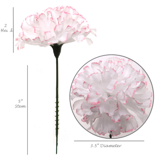 Artificial Flowers White Pink 5" Carnations - 30pcs Set, 3.5" Dia - Realistic & Long-Lasting for Home, Wedding & Events Carnation Artificial Flower ArtificialFlowers   