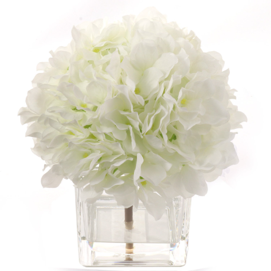 Artificial Glass Vase Cream Hydrangea Arrangement- 4"x4"  artificialflowersdotcom   