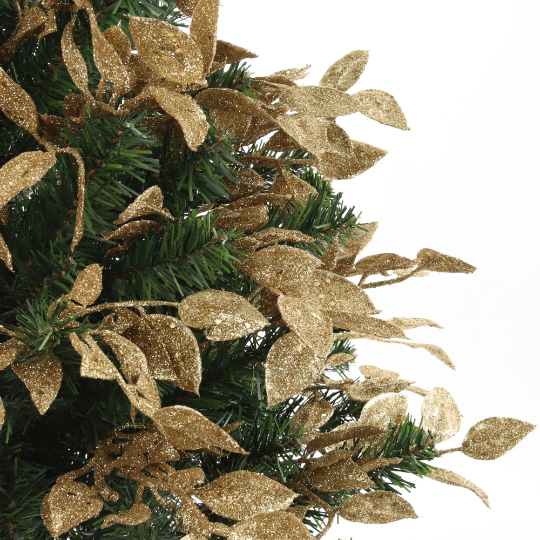 Gold Salal Leaf Sprays (12)  Artificial Glitter Christmas Branch 20" Holiday Decorations ArtificialFlowers   