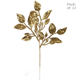 Gold Salal Leaf Sprays (12)  Artificial Glitter Christmas Branch 20" Holiday Decorations ArtificialFlowers   