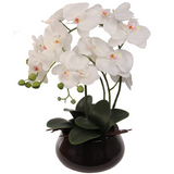 Artificial White Phalaenopsis Orchid Arrangement In Ceramic Pot-18"  ArtificialFlowers   