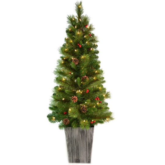 Artificial Christmas Tree Cones, Berries and Lights in Pot  130 Tips 100 Lights- 4' Christmas Tree ArtificialFlowers   