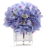 Artificial Glass Vase Blue Hydrangea Arrangement-  4"x4"  artificialflowersdotcom   