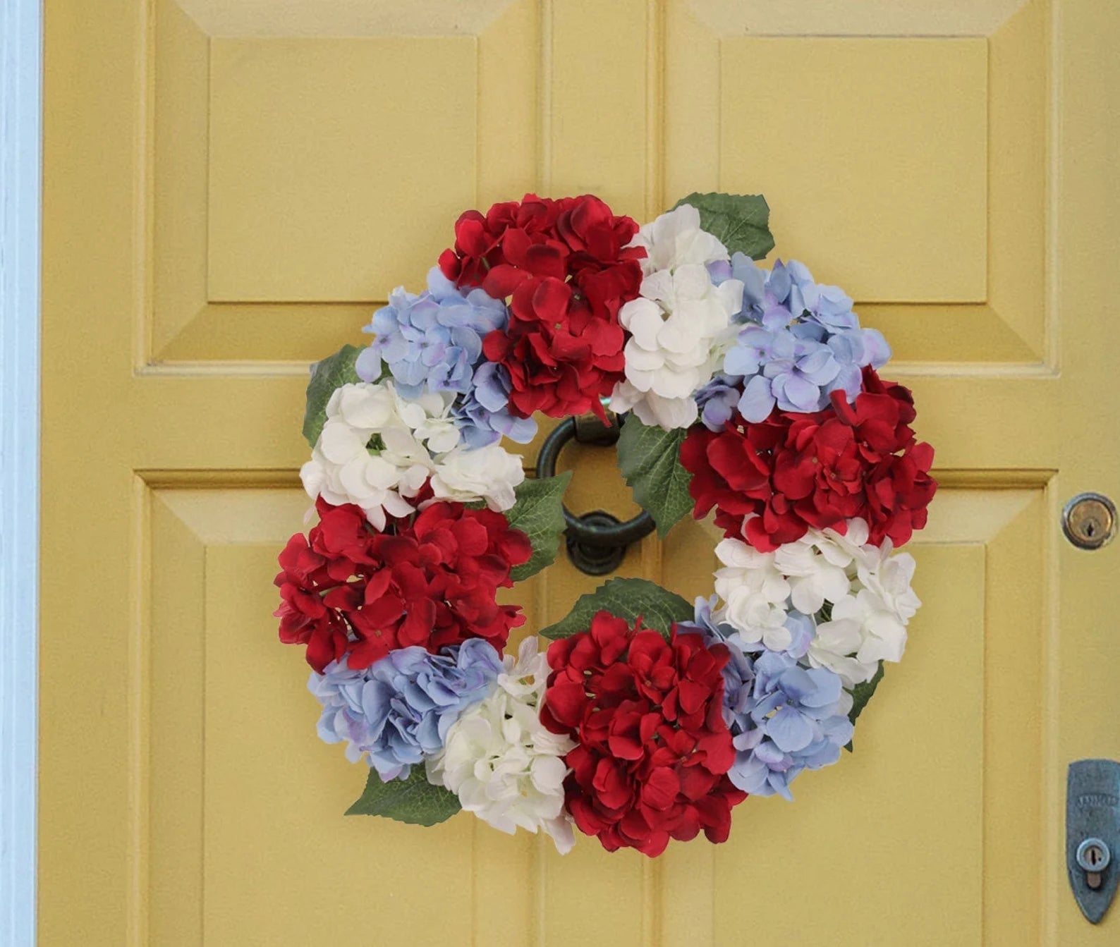 Artificial White, Blue and Red Hydrangea Wreath - 18" Hydrangea Wreath ArtificialFlowers   