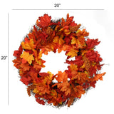 18" Fall Maple Leaf Wreath in Orange Wreaths ArtificialFlowers   