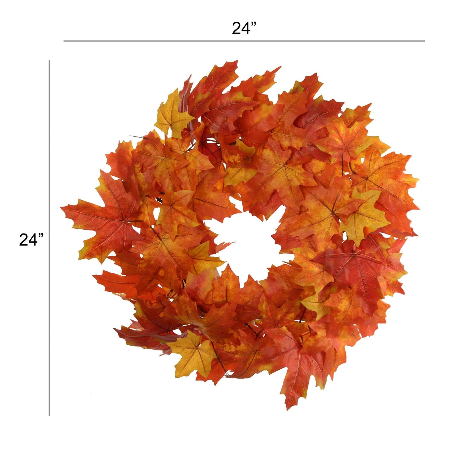 24" Fall Maple Leaf Wreath in Multi Colored Orange Leaves Wreaths ArtificialFlowers   