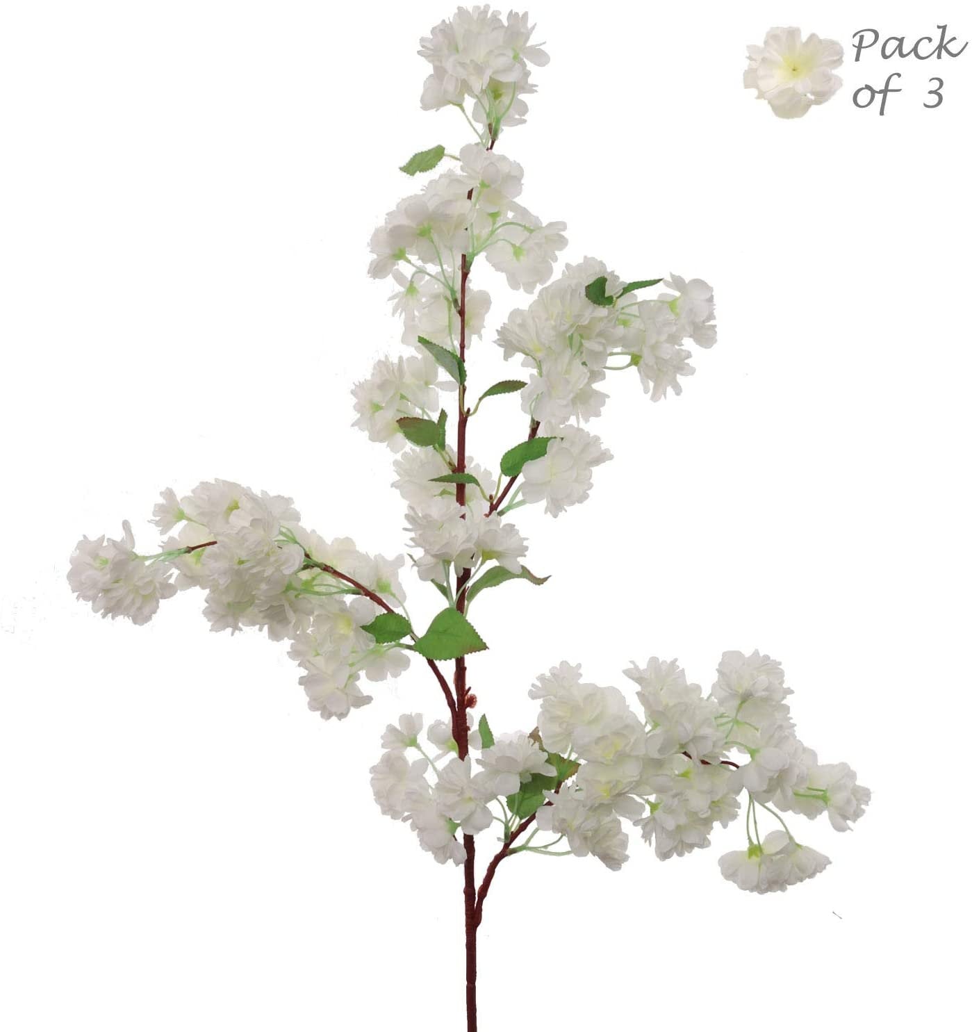 Artificial White Silk Cherry Blossom Flower Branche-30" (3 Pieces)  artificialflowersdotcom   