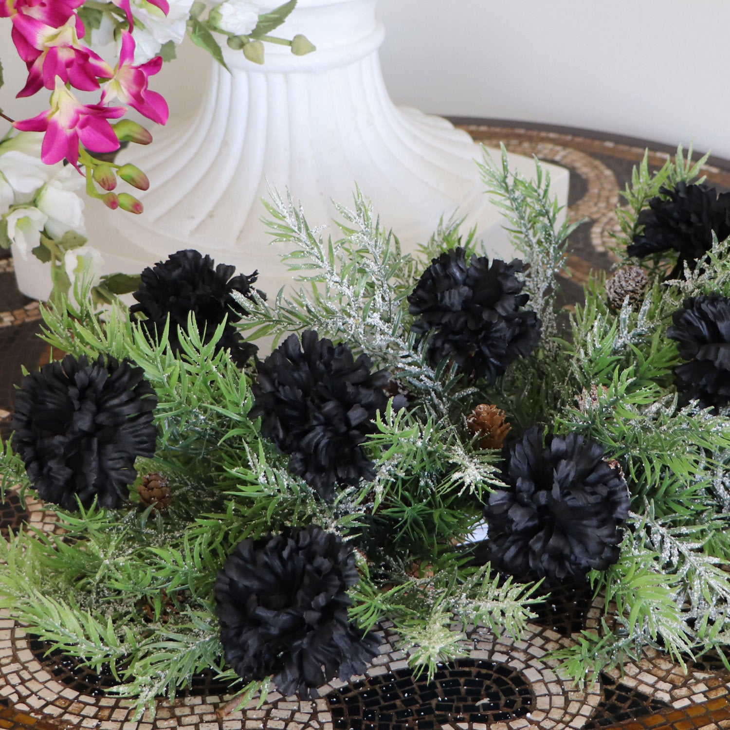 Silk Carnation Pick- Black- 3.5" Wide on 7" Pick (100 Pieces) Carnation Pick artificialflowersdotcom   