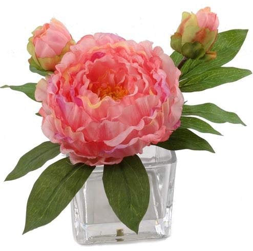 Artificial Glass Vase Pink Peony Arrangement-  4"x4"  artificialflowersdotcom   