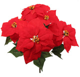 Artificial Red Poinsettia Bush,  7 Velvet Heads,- 20" WEATHERPROOF! Poinsettia Bush artificialflowersdotcom   