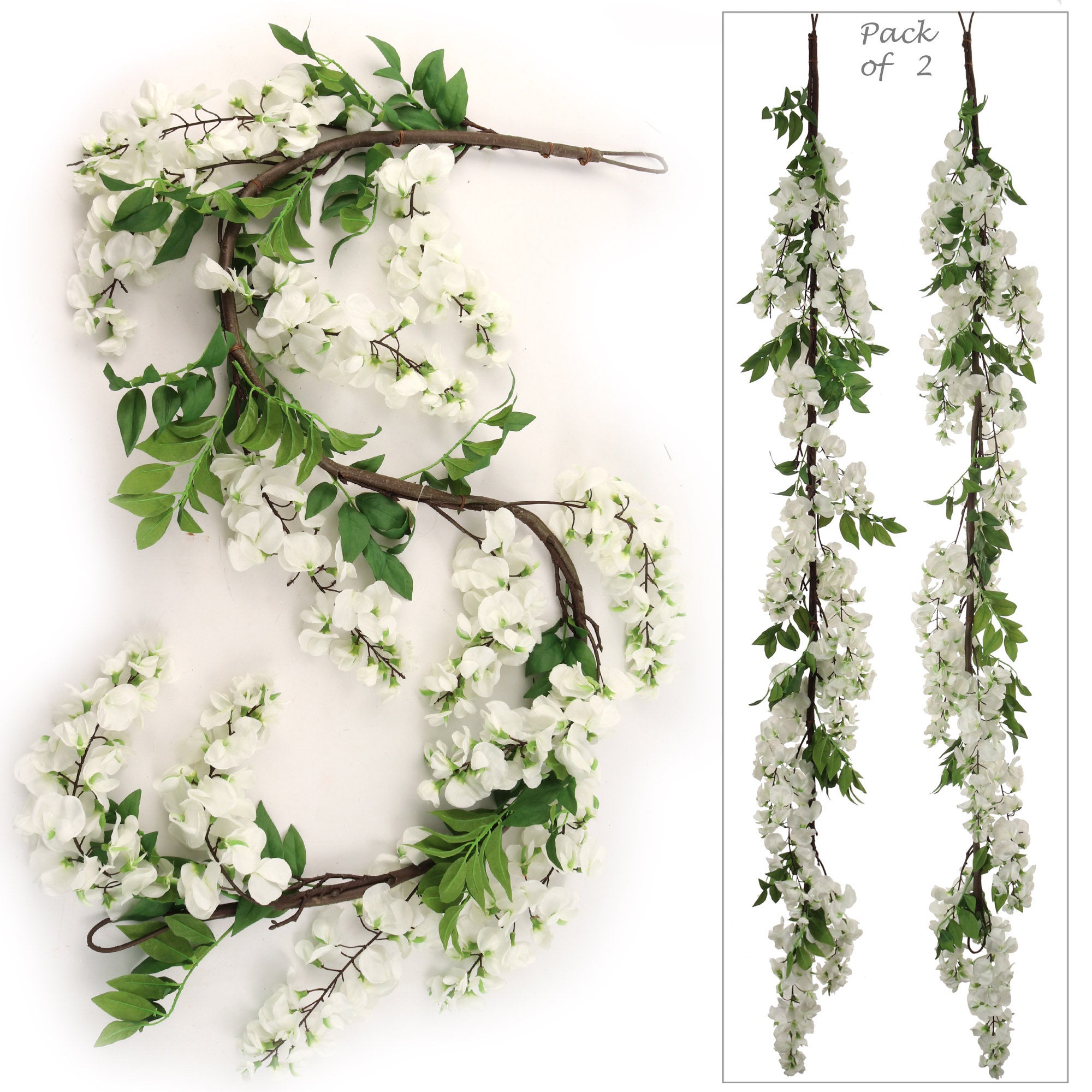 Artificial White Hanging Wisteria Garland- 5' Hanging Wisteria Branch artificialflowersdotcom   