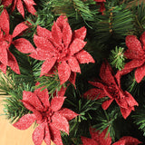 Artificial Glittered Red Poinsettia Pick- 4" Poinsettia Pick artificialflowersdotcom   