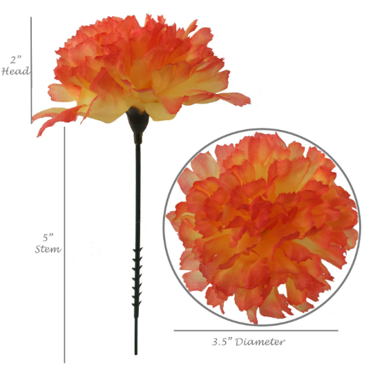 Artificial Flowers 5" Orange Carnation - 30pcs Set, 3.5" Diameter - Lifelike, Easy-to-Style Decor - Ideal for Weddings, Home, & DIY Projects Carnation Artificial Flower ArtificialFlowers   