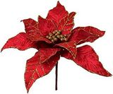 Artificial Flower Velvet Poinsettia 10.5" Dia - 12 Petal for Home Decor, Wedding, Christmas Poinsettia Pick ArtificialFlowers   