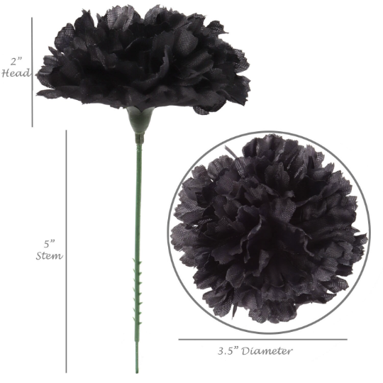 Artificial Flowers 5" Black Carnation - 30pcs Set, 3.5" Diameter - Lifelike, Easy-to-Style Decor - Ideal for Weddings, Home, & DIY Projects Carnation Artificial Flower ArtificialFlowers   