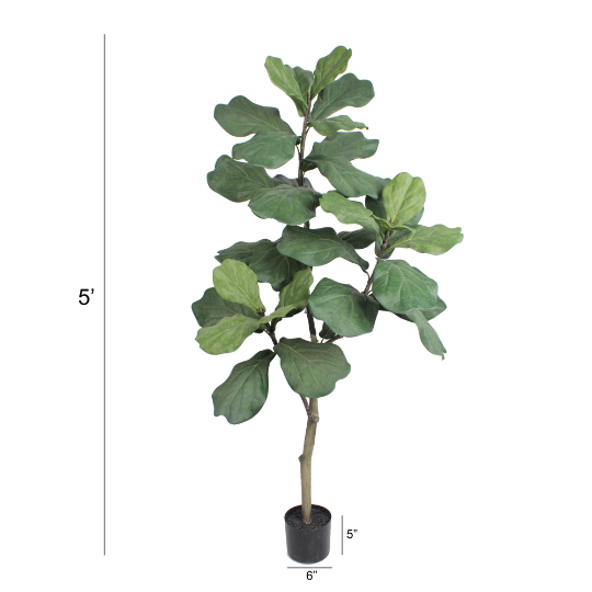 5' Artificial Silk Fiddle Leaf Fig Tree in Black Pot - Lifelike, Low-Maintenance Indoor/Outdoor Plant Decor, Home & Office Greenery Artificial Trees ArtificialFlowers   